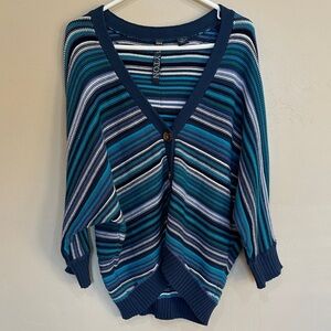 Payton Striped Blue Sweater dropped shoulder button front close 100% Cotton XL